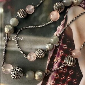 DAVID YURMAN PINK & GREY QUARTZ & SILVER LONG NECKLACE